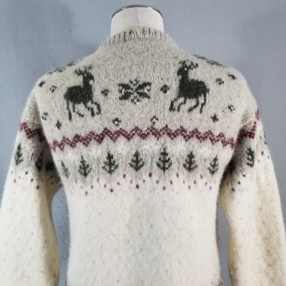 L L Bean sweater mens large White Gray Brown Wool Silk Crew Neck Winter FLAWED - Picture 12 of 15